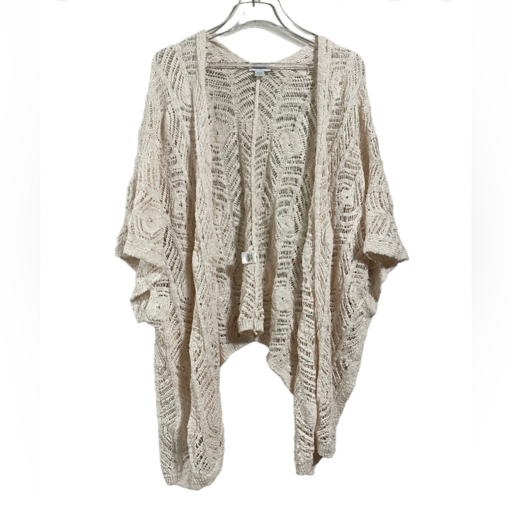 Sundance Open-Weave Crochet Kimono Cardigan in Beige